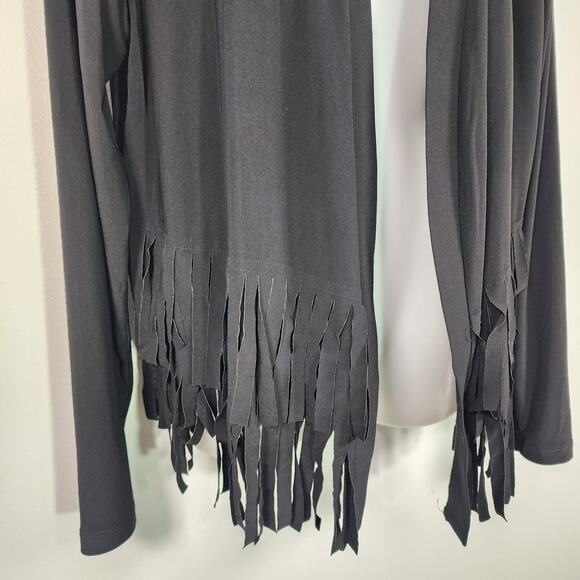 Attitudes by Renee Womens Como Jersey Fringe Jacket Black Large Knit Open Front - Picture 6 of 9